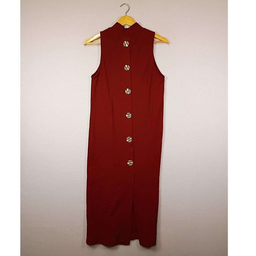 Mod Chic Zara Trafaluc Womens Small Burgundy Mock‎ Neck Button Back Midi Dress